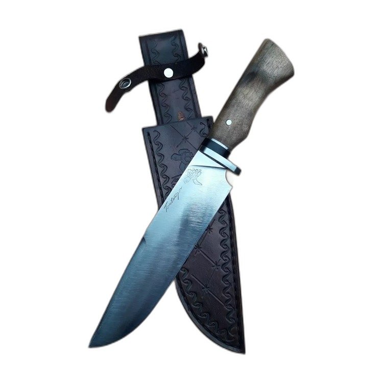 Cuchillo de caza artesanal, hoja de acero damasco