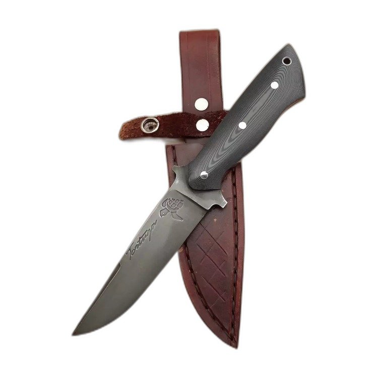 Cuchillo de caza artesanal, hoja de acero damasco