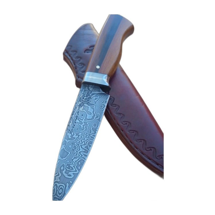 Cuchillo de caza artesanal, hoja de acero damasco