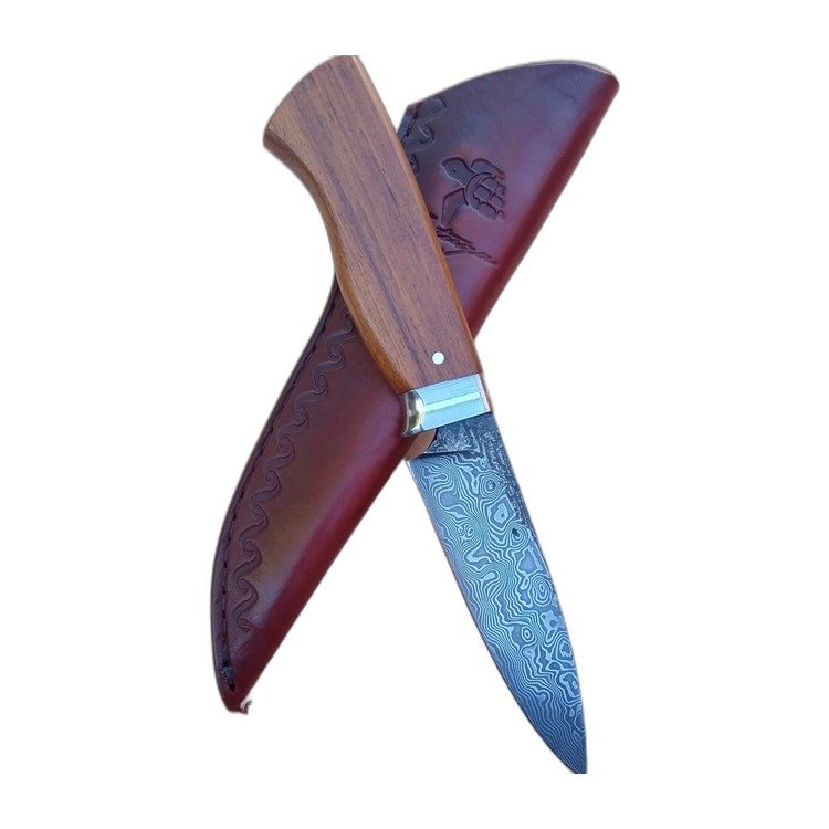 Cuchillo de caza artesanal, hoja de acero damasco