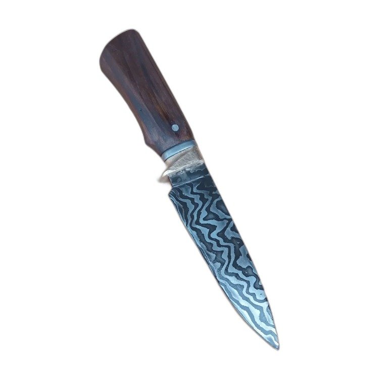 Cuchillo de caza artesanal, hoja de acero damasco