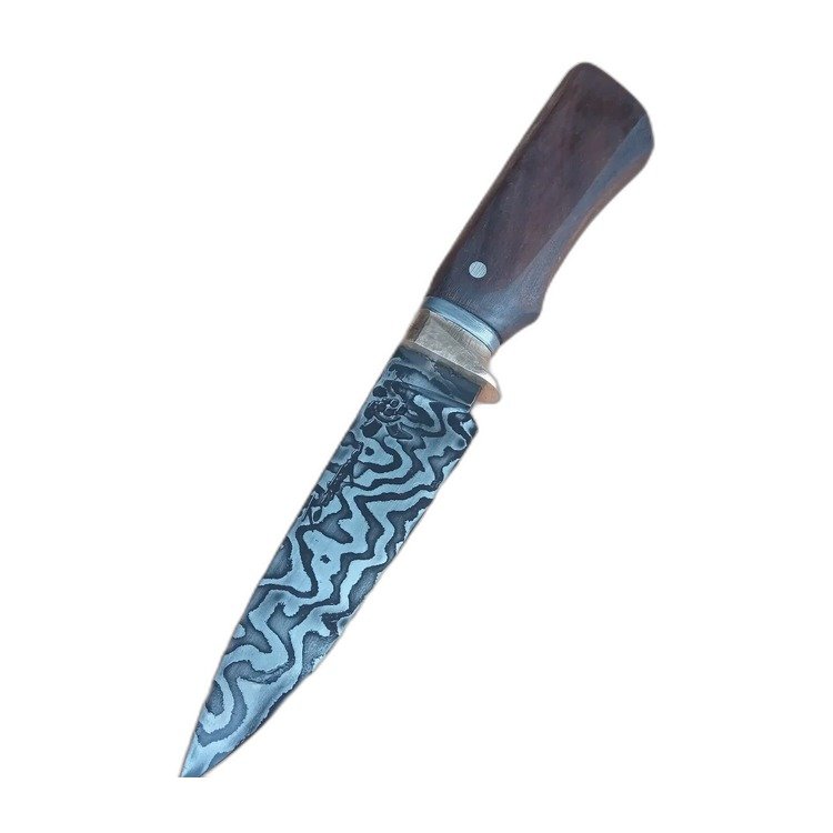 Cuchillo de caza artesanal, hoja de acero damasco