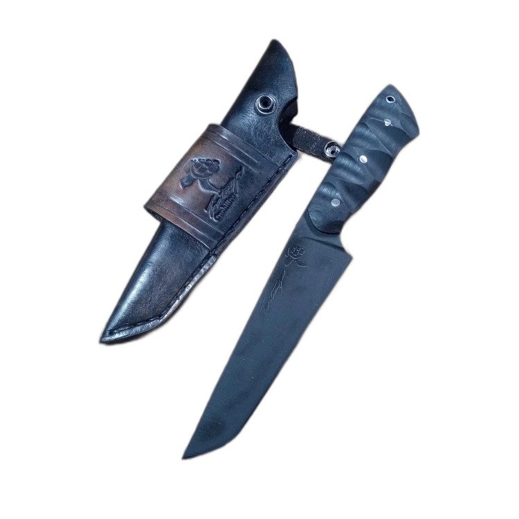 Cuchillo de caza artesanal, hoja de acero damasco