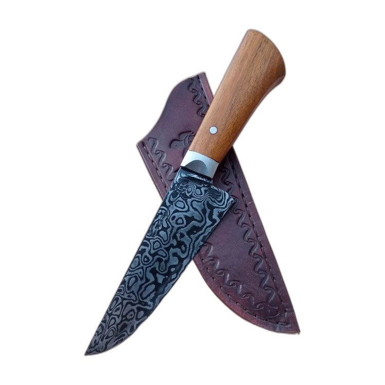 Cuchillo de cocina artesanal, hoja de acero damasco