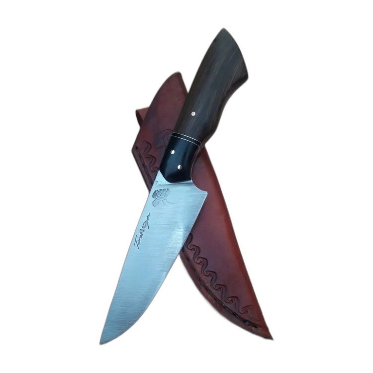 Cuchillo de cocina artesanal, hoja de acero damasco