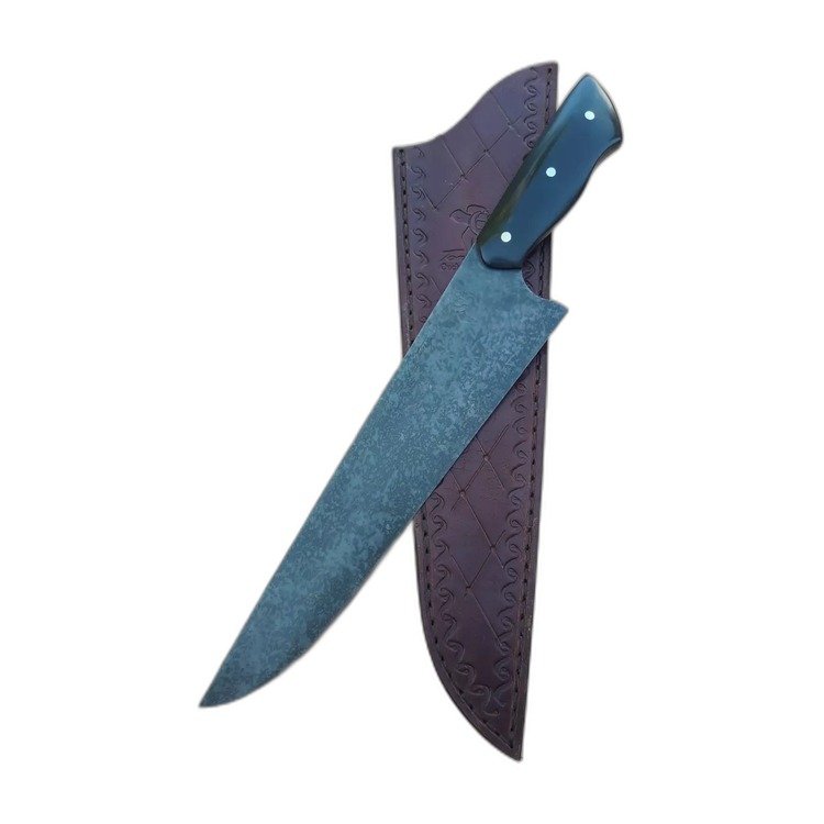 Cuchillo de cocina artesanal, hoja de acero damasco