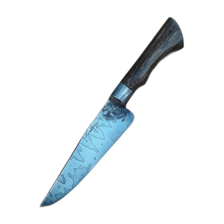 Cuchillo de cocina artesanal, hoja de acero damasco