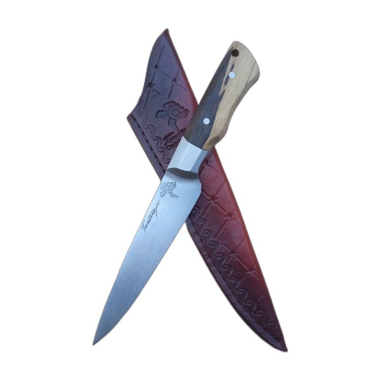Cuchillo de cocina artesanal, hoja de acero damasco