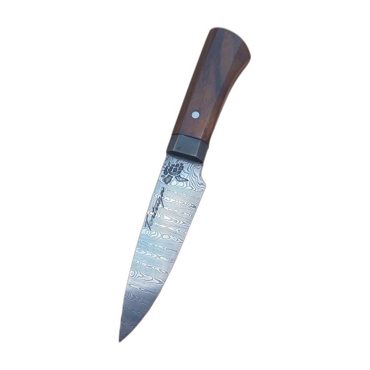 Cuchillo de cocina artesanal, hoja de acero damasco