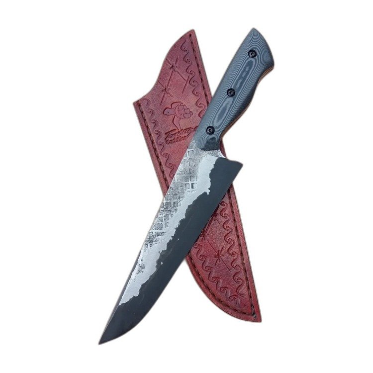Cuchillo de cocina artesanal, hoja de acero damasco