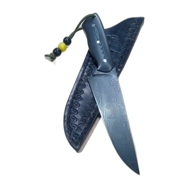 Cuchillo de cocina artesanal, hoja de acero damasco