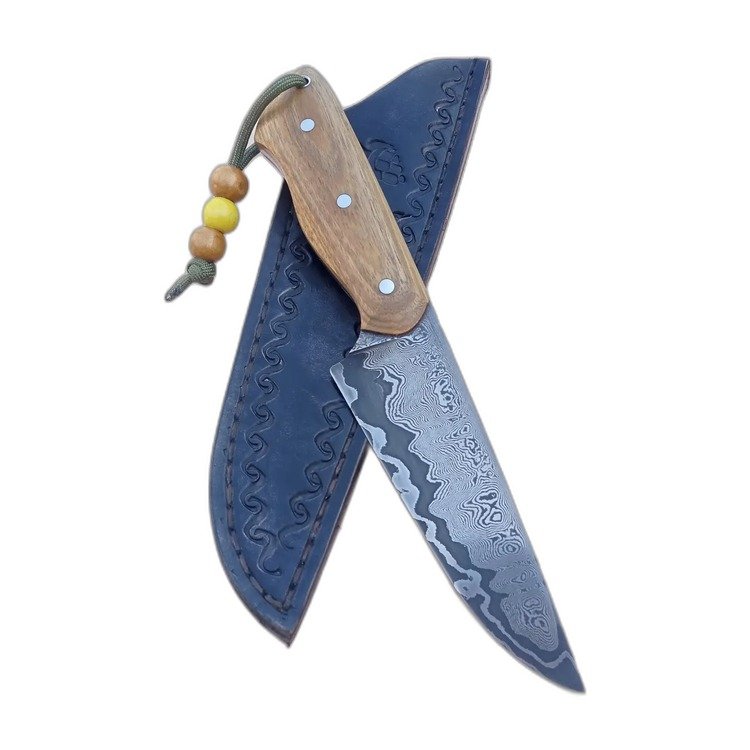 Cuchillo de cocina artesanal, hoja de acero damasco