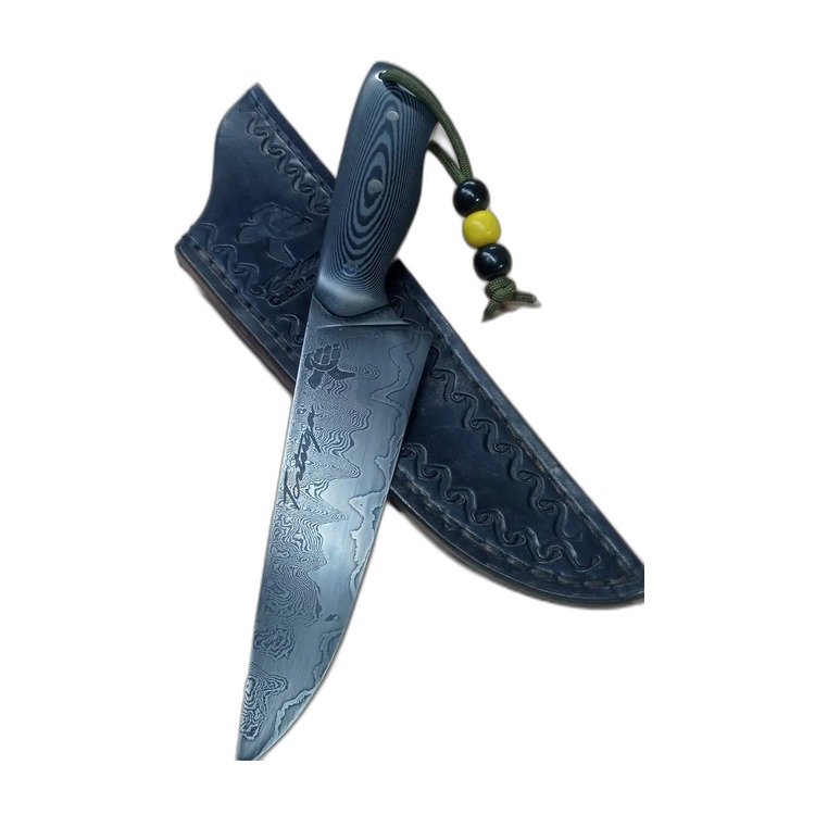 Cuchillo de cocina artesanal, hoja de acero damasco