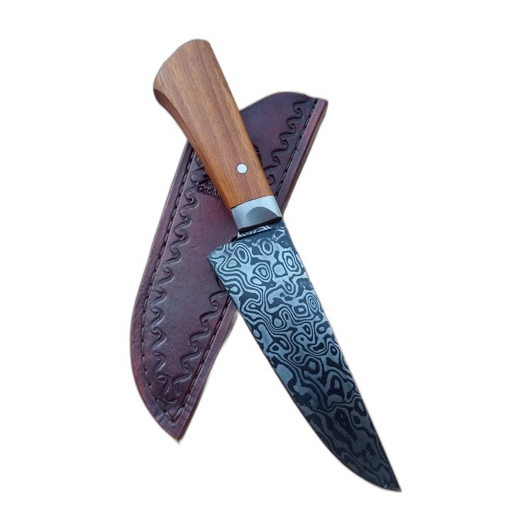 Cuchillo de cocina artesanal, hoja de acero damasco
