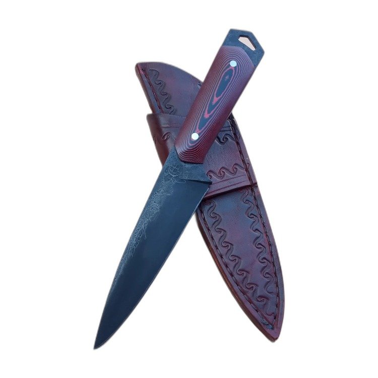 Cuchillo de cocina artesanal, hoja de acero damasco