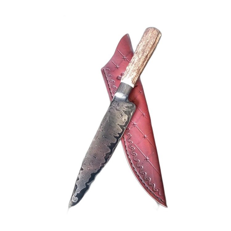 Cuchillo criollo artesanal, hoja de acero damasco