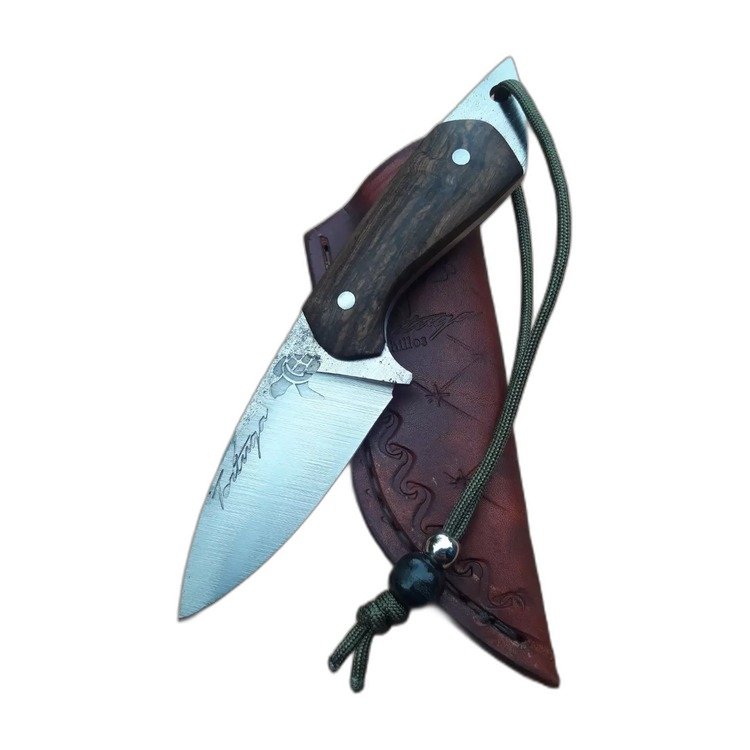 Cuchillo skinner artesanal, hoja de acero damasco